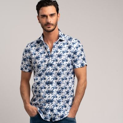 Camicia uomo maniche corte in popeline stampato con motivo floreale
